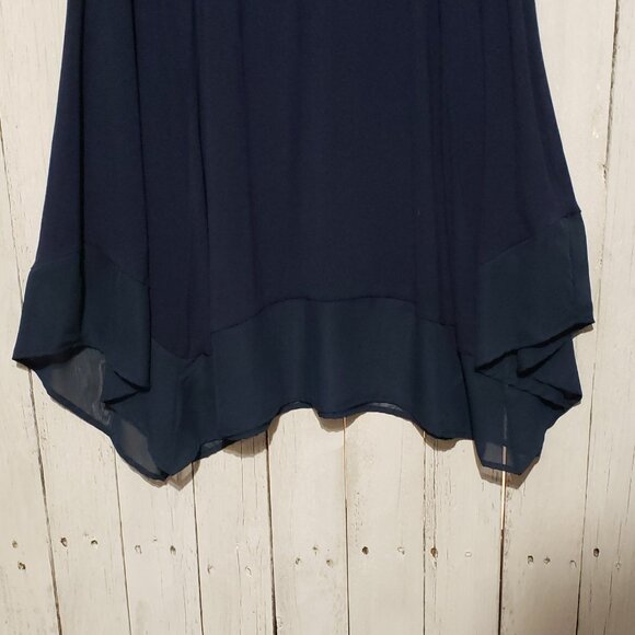 IN Studio 1X Midi Skirt Navy Blue Pull On Flowy Chiffon Hem Whimsigoth Boho Mod - Picture 3 of 8